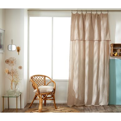 Rideau Ajustable 140 X 300 Cm Double Gaze De Coton Vichy Vickie – Ficelle