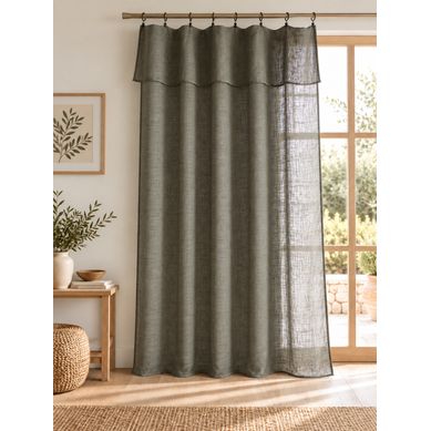 Rideau Ajustable + 8 Anneaux Pince 140 X 270 Cm Polyester Effet Lin Nia Kaki