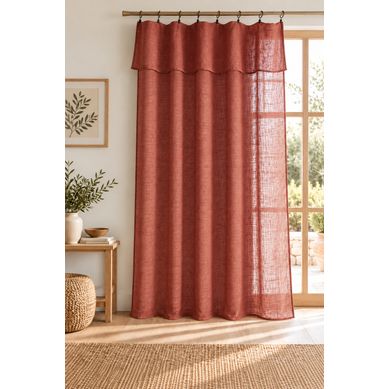 Rideau Ajustable + 8 Anneaux Pince 140 X 270 Cm Polyester Effet Lin Nia Terracotta
