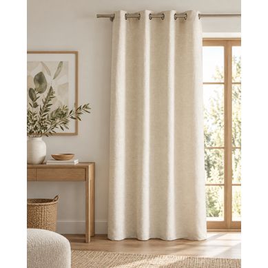 Rideau Atlas Sable 140 X 240 Cm – Jacquard Fils Teints – 8 Oeillets – 460 G/m²