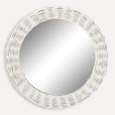 Miroir Rond Tressé Blanc Style Cottage En Osier Et Verre
