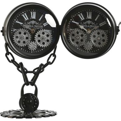 Horloge De Table Style Loft Métal Verre Noir Argent élégant