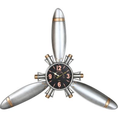 Horloge Murale Métal Style Avion Argent Et Doré Vintage