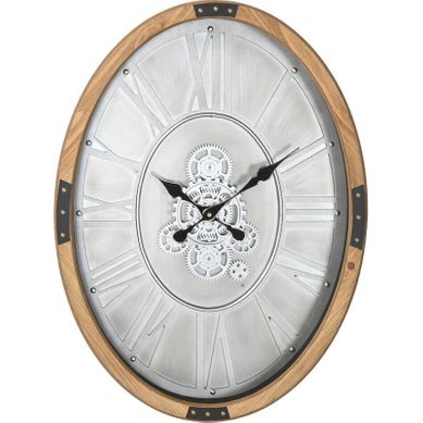 Horloge Murale Métal Effet Bois Design Loft Argent Naturel