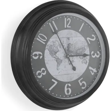 Horloge Murale En Métal Noir Style Vintage Avec Carte Du Monde