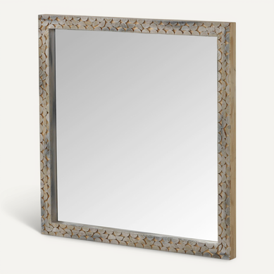 Miroir Bois Naturel Finition Greywash Sculpté Prêt À Suspendre