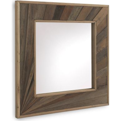 Miroir Carré En Bois Naturel Finition Rustique À Suspendre