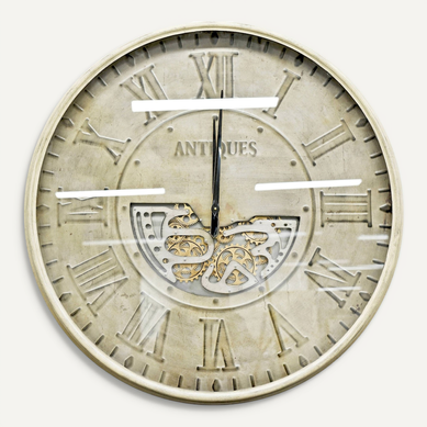 Horloge Murale Style Vintage Métal Gris Effet Vieilli