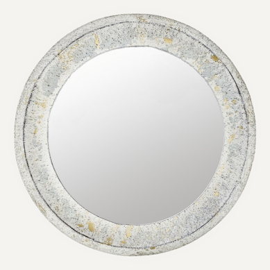 Miroir Mural Rond Métal Blanc Effet Jaspe Or élégant