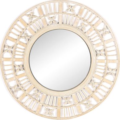 Miroir Mural Bois Blanc Décapé Style Bohème Avec Motifs Sculptés