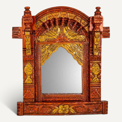 Miroir Mural En Bois De Manguier Sculpté Coloris Antique Miroir Mural En Bois De Manguier Sculpté Coloris Antique