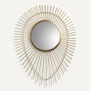 Miroir Mural Doré Design Soleil En Métal Et Verre