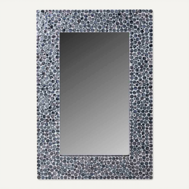Miroir Rectangulaire Bois Bleu Finition Nacre Grise Et Crème