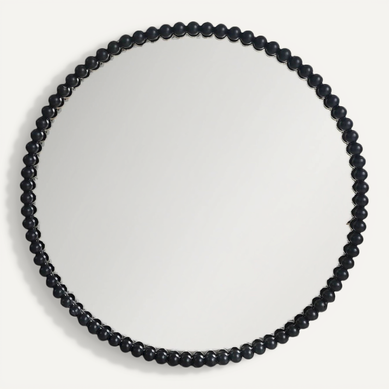 Miroir Rond Décoratif Noir Perlé élégant Pour Salon Moderne