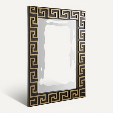 Miroir Mural Bois De Manguier Noir Doré Style Art Déco