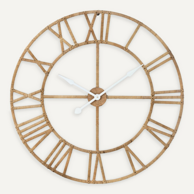 Horloge Murale Style Roman En Rotin Naturel Et Métal Raffiné