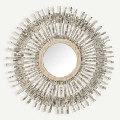 Miroir Soleil Rond En Bois Blanc Lavé Style Bohème Chic