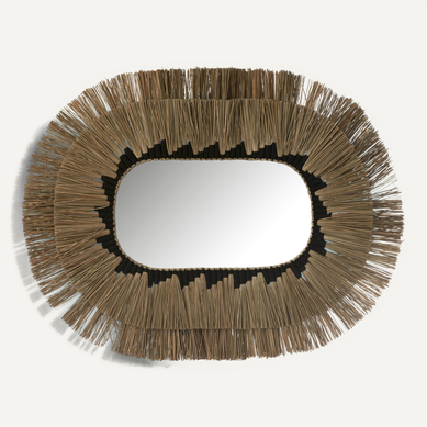 Miroir Ovale Décoratif Motifs Herbes Naturel Et Noir