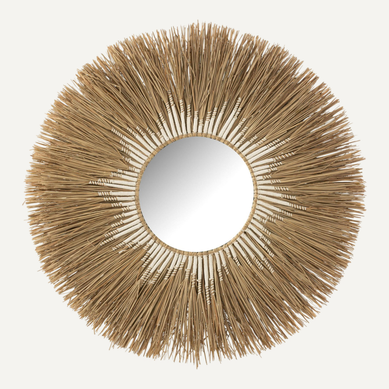 Miroir Mural Rond Raphia Naturel Et Blanc Style Bohème Chic