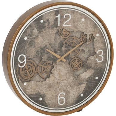 Horloge Murale Carte D'europe Dorée En Bois Ambiance Vintage
