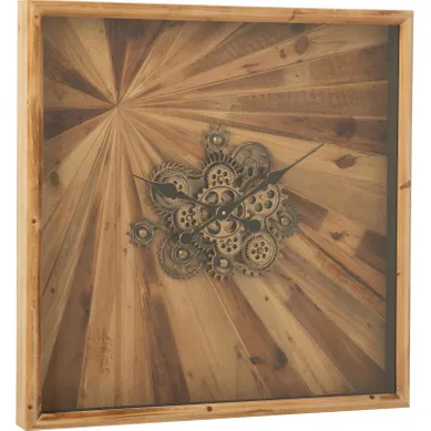 Horloge Murale Carrée Bois Naturel Style Industriel Chic