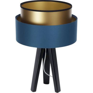Lampe à poser en céramique Bleu orage et abat-jour coton H 28 cm