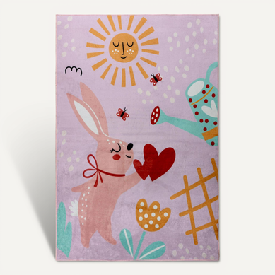 Tapis enfant 200x200 cm Rond CHATEAU LICORNE Rose Chambre adapté au chauffage pa