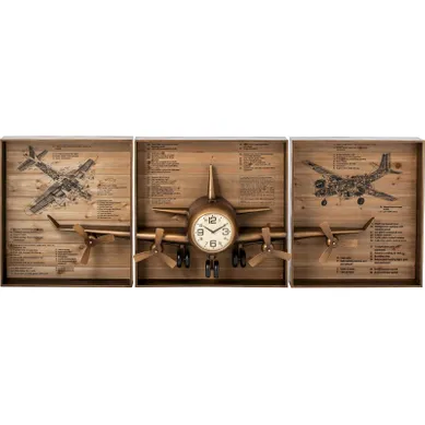 Horloge Murale Avion En Métal Doré