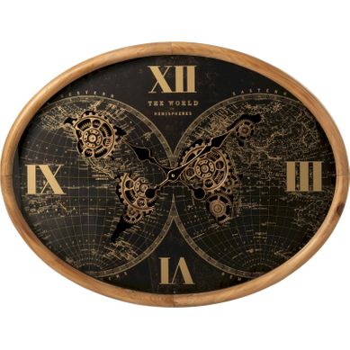 Horloge Murale Ovale Métal Carte Du Monde
