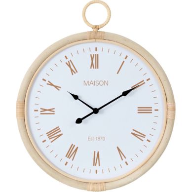 Horloge Murale En Rotin Naturel Et Cadran Blanc