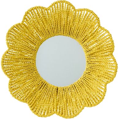Miroir Mural Fleur En Raphia Jaune