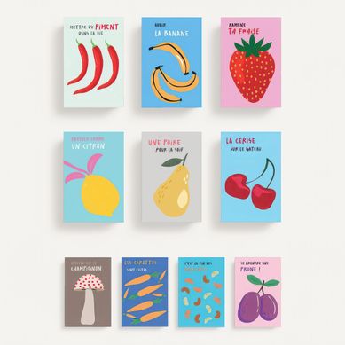 10 affiches 10x15 cm TETE DE FRUIT Divers modèles vue de face