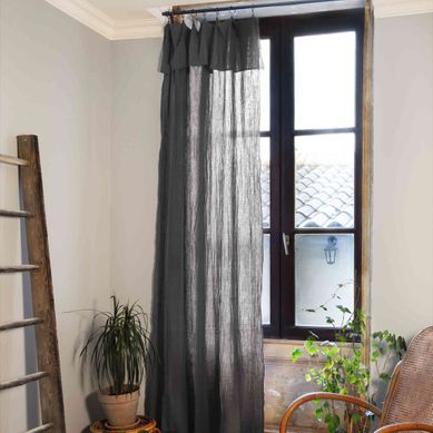 Lot De 2 Rideaux Gaze De Coton Ajustables Anthracite 140x300 Cm
