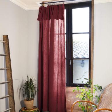 Lot De 2 Rideaux Gaze De Coton Ajustables Bordeaux 140x300 Cm