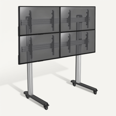 Support Sur Pieds Mur D'images Pour 4 écrans TV 45''-55'' - Hauteur 175cm - A Roulettes