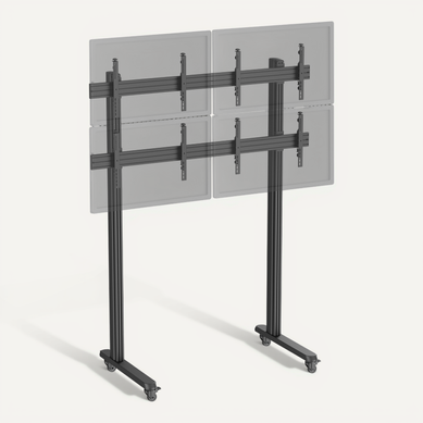 Support TV Sur Pieds - Mur D'images 4 écrans 45''- 55'' Hauteur 240cm À Roulettes Noir