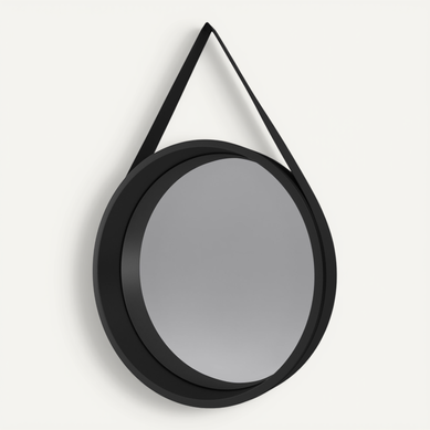 Miroir Salle De Bain Rond Type Barbier - Noir - Diamètre 50 Cm