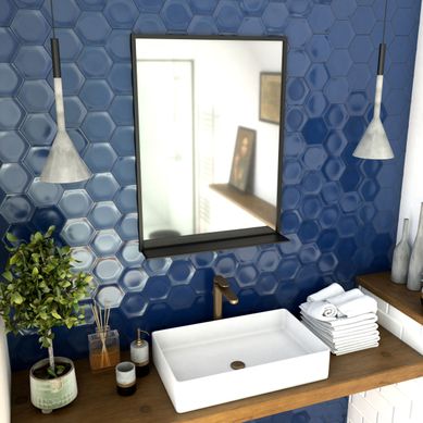 Miroir Salle De Bain 80x60cm - Laqué Noir Mat Avec étagères - Framed Mirror Miroir Salle De Bain 80x60cm - Laqué Noir Mat Avec étagères - Framed Mirror