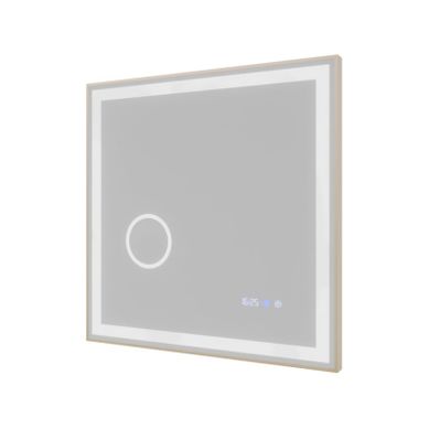 Miroir LED Cadre Cuivré Cara 70 Cm X 70 Cm - Antibuée, Horloge Et Loupe