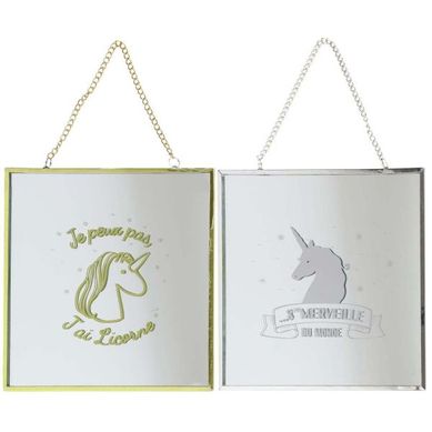 Miroir Carré Avec Chainette Licorne (lot De 2)