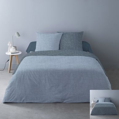 Parure De Lit PSG 1 Personne 100% Coton - Housse Couette 140x200cm + Taie 63x63cm Réversible - Bleu Marine Oeko-Tex