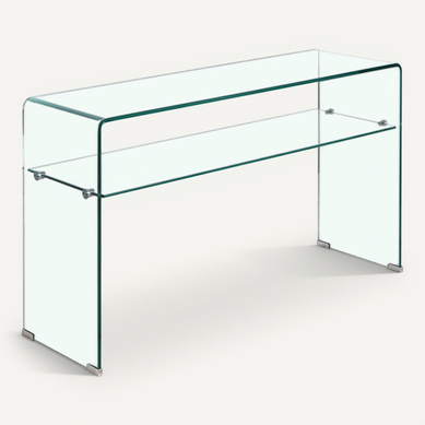 Console Rectangulaire Plateau Verre Verane - Meuble D'Entrée Bois Massif Et Verre Trempé