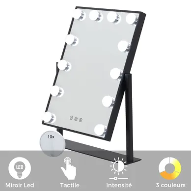 Miroir De Maquillage 12 LED, 3 Intensités Lumineuses - Bulb Little Banc