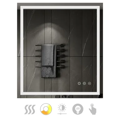 Miroir Lumineux LED Cimeo 90 X 100 Cm Antibuée + Intensité Et Couleur Réglables Salle De Bain