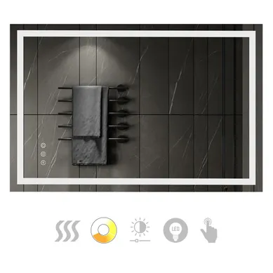 Miroir Lumineux LED Cimeo 80 X 120 Cm Antibuée + Intensité Et Couleur Réglables Salle De Bain
