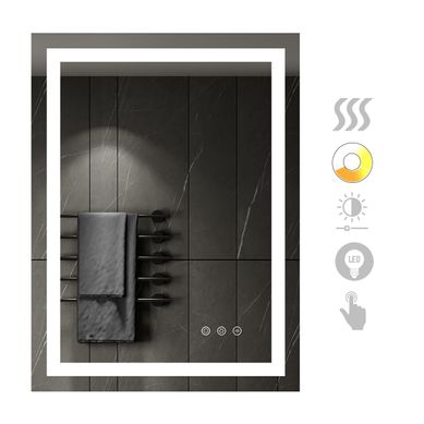 Miroir Lumineux LED Cimeo 60 X 80 Cm Antibuée + Intensité Et Couleur Réglables Salle De Bain