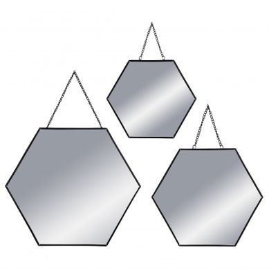 Lot De 3 Miroirs Héxa Métal Chaine - Noir