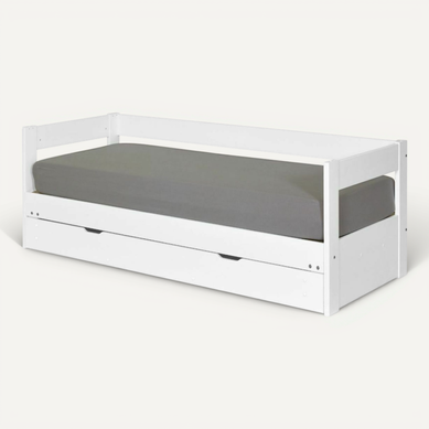 Lit gigogne avec rangements - 90 x 200 et 90 x 190 cm - Blanc et gris