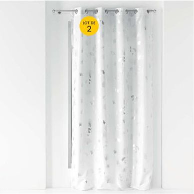 Lot De 2 Rideaux A Oeillets 140 X 260 Cm Polyester Métallisé Bloomy Blanc/argent
