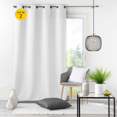 Lot De 2 Rideaux À Oeillets Métal 140 X 260 Cm – Uni Blanc – Essentiel
